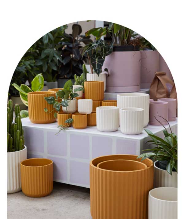 orange and white ribbed pots and planters
