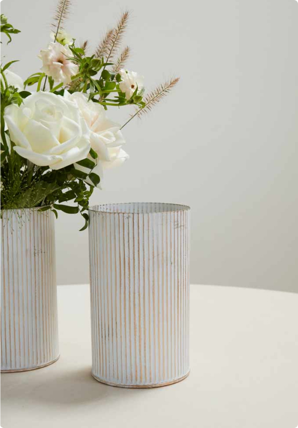 Whitewashed Norah Vase with white flowers